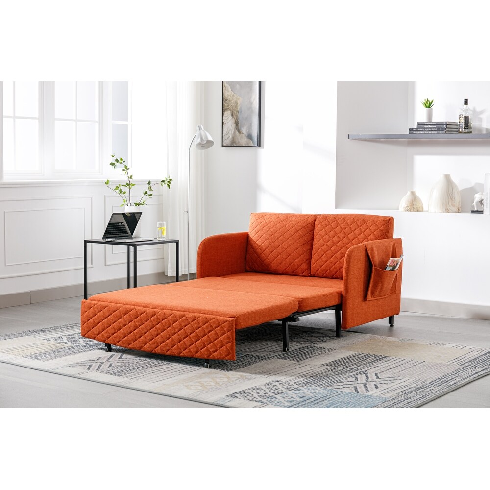 Convertible Sleeper Sofa Bed with Pull Out Bed  Pillows   Side Pockets Velvet Loveseat Recliner Bed Futon Sofa for Living Room