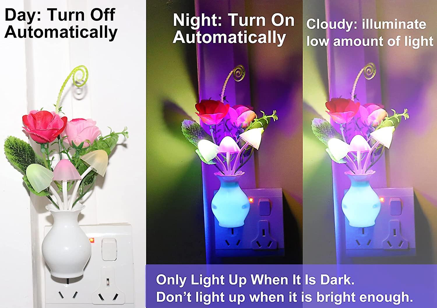 1pack Plug In Led Night Light W/auto Dusk To Dawn Sensor，liangnv 0.5w Energy Saving Lamp Dream Nightlight Rose Flower Mushroom Night Lights For Kids A