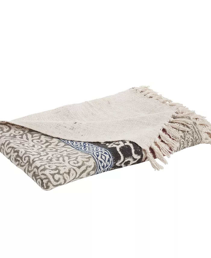 Saro Lifestyle Throw Blanket with Block Print Design， 70