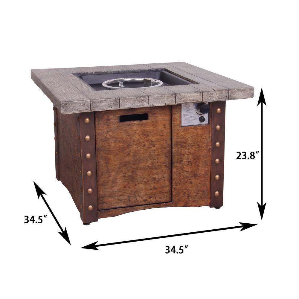 Clihome Outdoor Brown 34.5 in. Square Propane Fire Pit with Waterproof Cover CL-F860-A