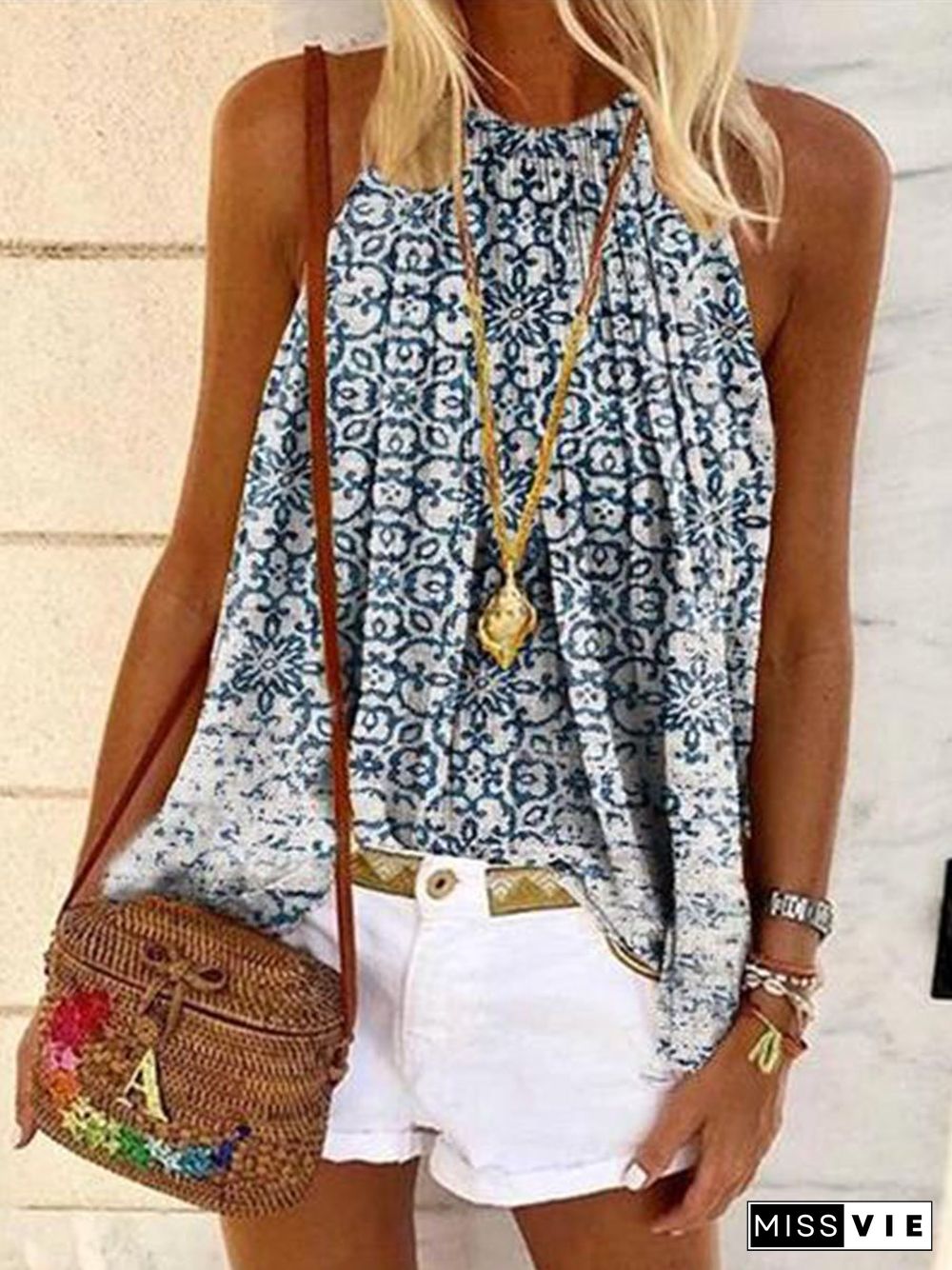 Halterneck Boho Print Loose Camisole P12248