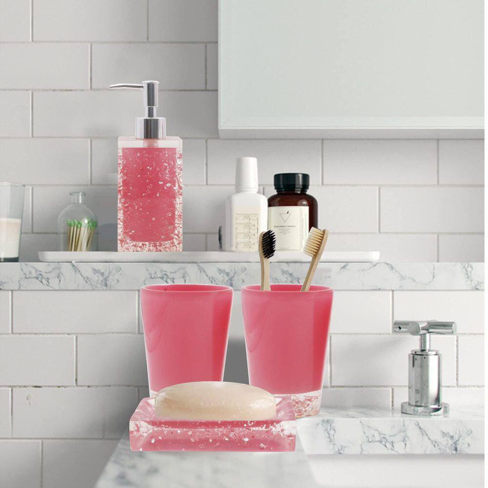 Dracelo 5-Piece Bathroom Accessory Set with Soap Dish Soap Dispenser Toothbrush Holder Tumbler in Pink B018W1EDVK