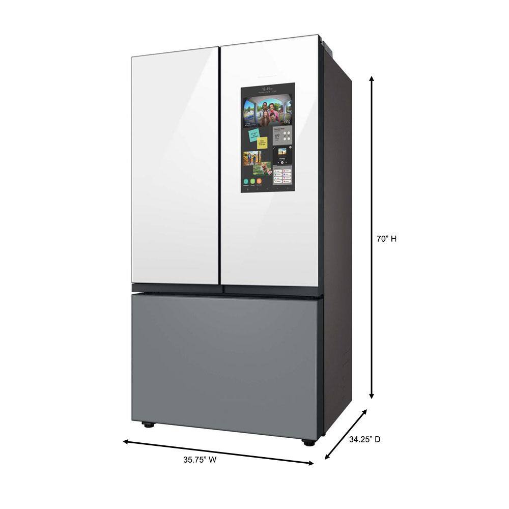  Bespoke 30 cu. ft. 3-Door French Door Smart Refrigerator with Family Hub in White GlassMatt Grey Glass Standard Depth RF30BB69006M