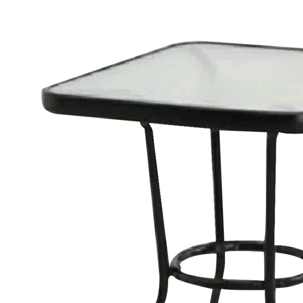 Four Seasons Courtyard Sunny Isles 24 Inch Outdoor Patio Bistro Dining Table Backyard Squared Furniture With Tempered Glass Tabletop Black