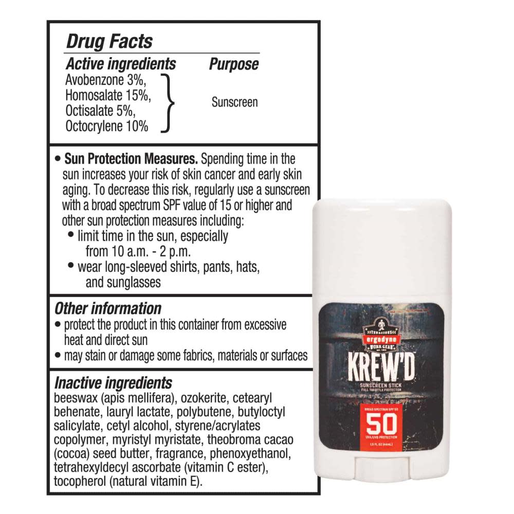 Ergodyne Single Sunscreen Stick SPF 50 1.5oz