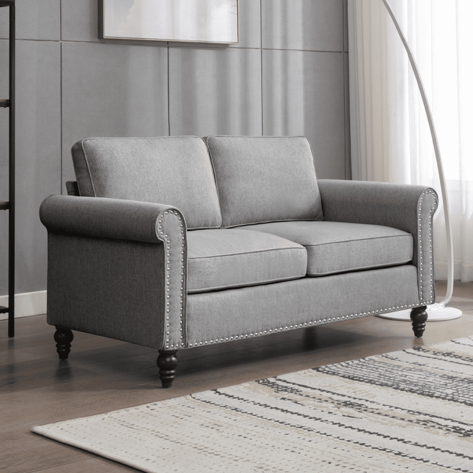 Mjkone Soft Fabric Couches Set for Living Room, Including Three Seat Sofa, Loveseat for Apartment Furniture Set, Light Grey