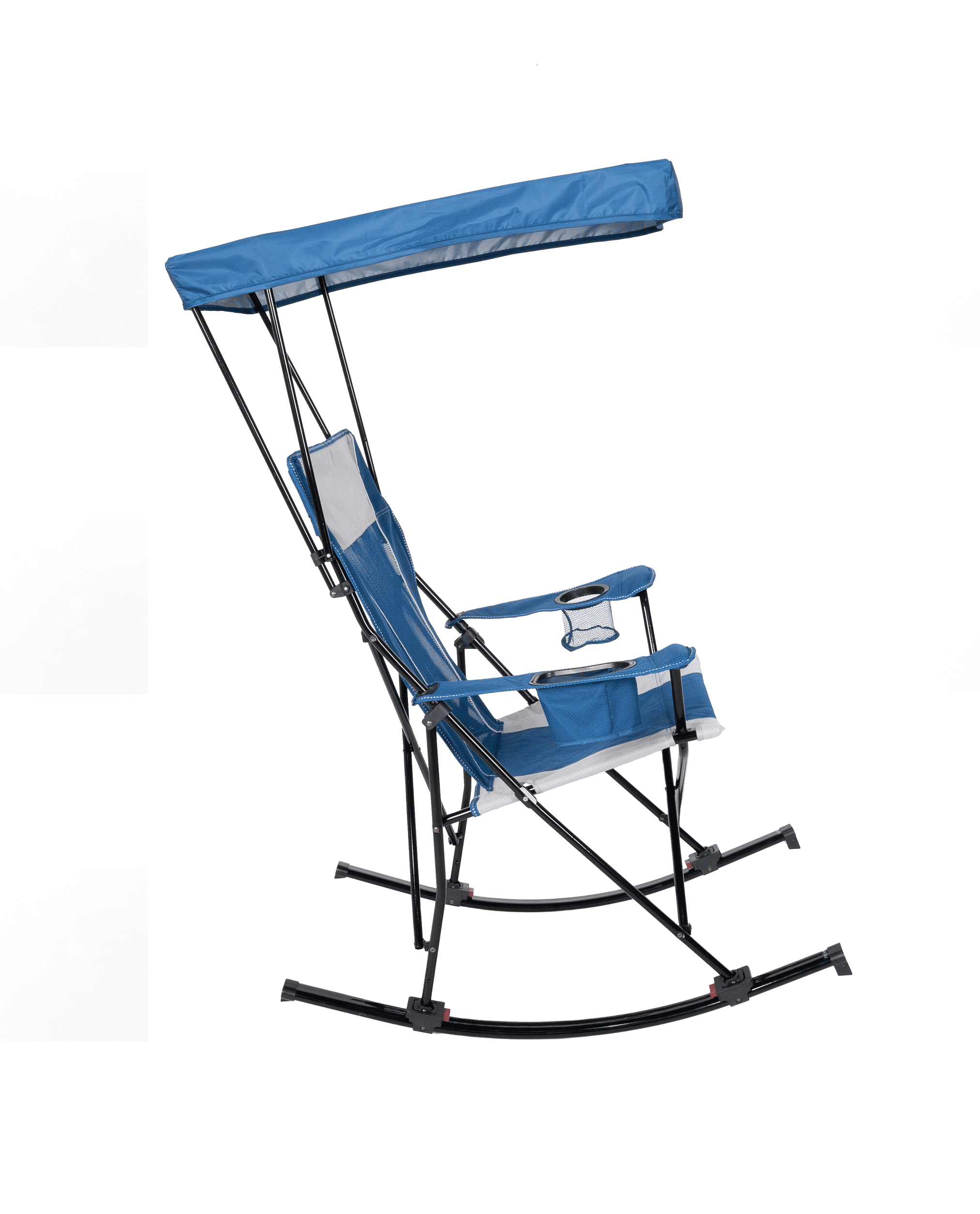 Ozark Trail Mesh Tension Rocking Camp Chair with Canopy, Blue and Grey, Detachable Rockers, Adult