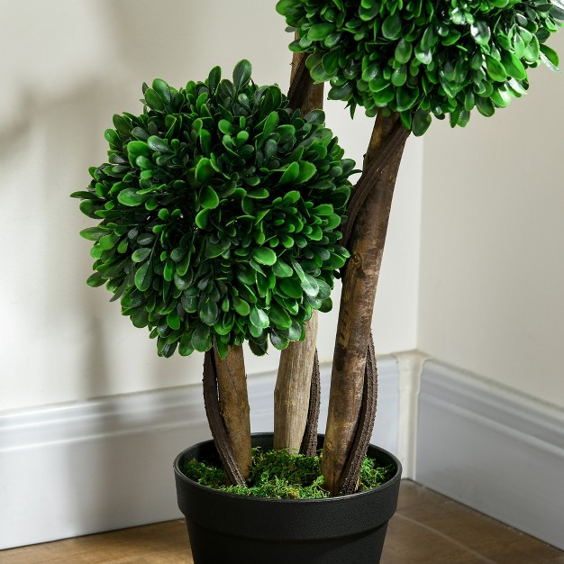 Artificial 3 Ball Boxwood Topiary Tree With Pot Indoor Outdoor Fake Plant For Home Office Living Room Decor