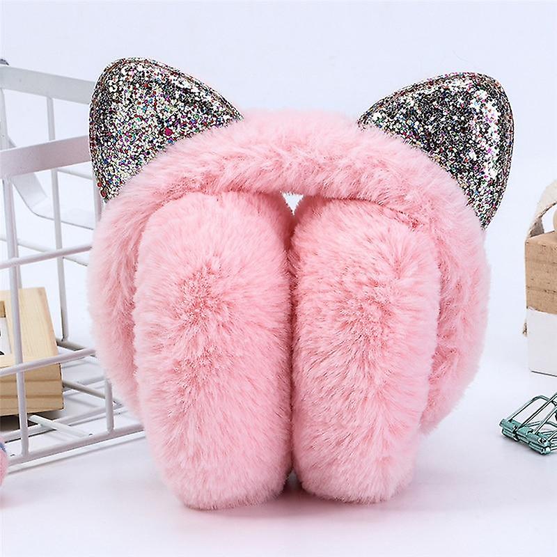 Winter Warm- Cartoon Cat Earflap， Fur Earmuffs With Rhinestone