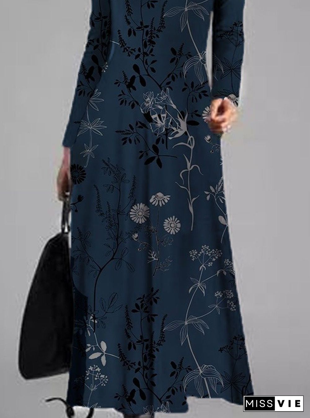 Floral Print V-neck Long-sleeved Maxi Dress