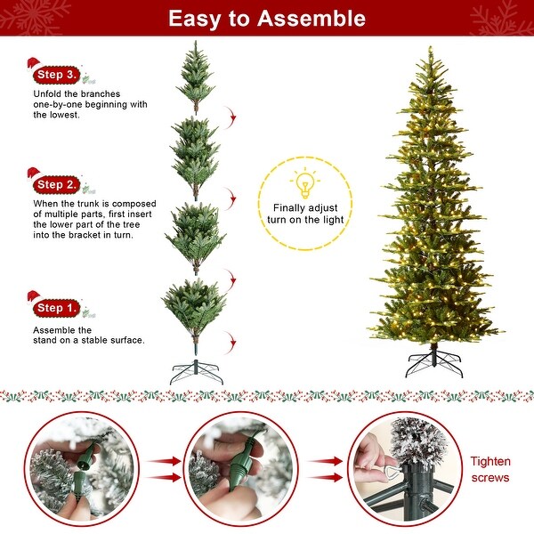 Glitzhome 7.5ft/9ft PreLit Evergreen Slim Fir Artificial Christmas Tree With Strawberry Lights