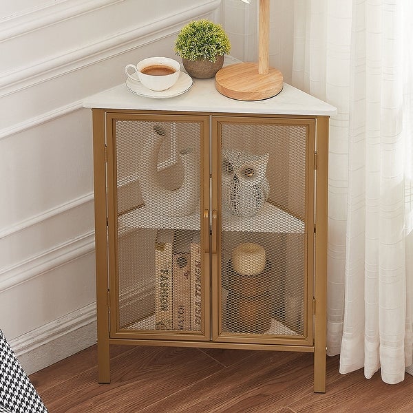 VECELO， Triangular Corner Cabinet with 3-tier Storage Shelves For Small Spaces(1PCS/2PCS)