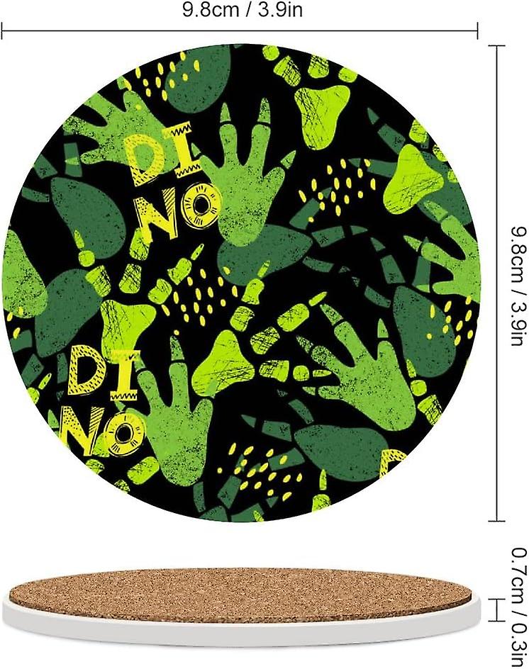 1pc Round Dinosaur Footprint Tracks Ceramic Coasters With Cork-backed For Coffee Drink Cup Mat Absorbent Stone Coasters