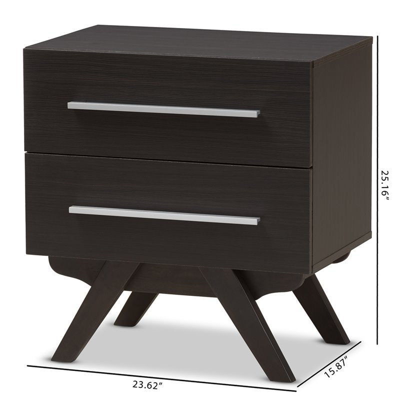 Home Square Mid Century 2 Drawer Wood Nightstand Set in Dark Brown (Set of 2)