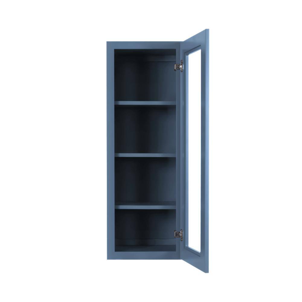 LIFEART CABINETRY Lancaster Blue Plywood Shaker Stock Assembled Wall Glass-Door Kitchen Cabinet 12 in. W x 12 in. D x 42 in. H ALB-WMD1242