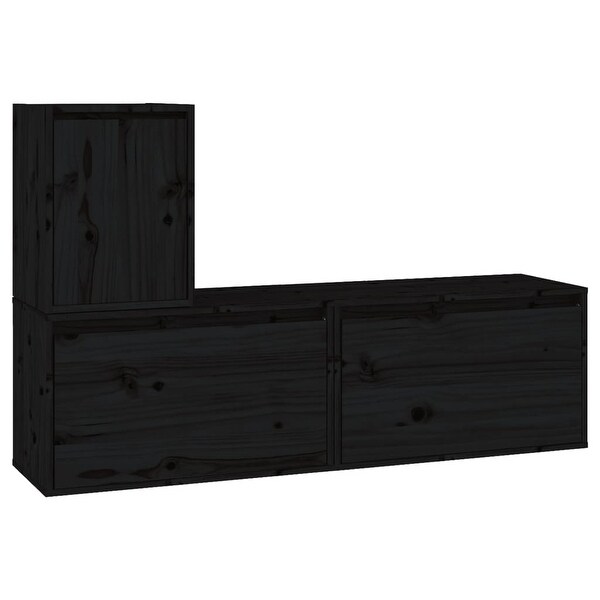 vidaXL TV Cabinets 3 pcs Black Solid Wood Pine - 23.6