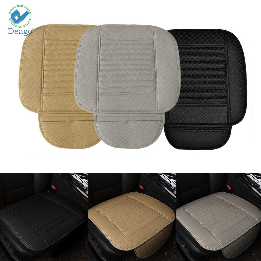 Deago Car Seat Cover， Edge Wrapping Car Interior PU Leather Car Seat Cushions Protector Front Car Seat Covers， Single Seat Cushion Cover Pad Mat for Auto Four-door sedan and SUV Driver (Black)