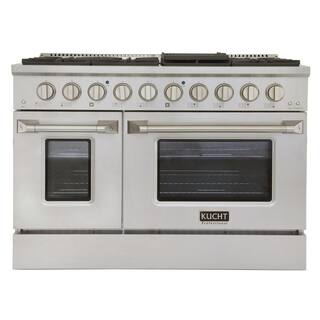 Kucht 48 in. 6.7 cu. ft. Double Oven Dual Fuel Range with Gas Stove and Electric Oven with Convection Oven in Stainless Steel KDF482-S