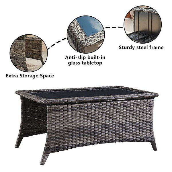 Outdoor Wicker Coffee Table Glass Top Rattan Table