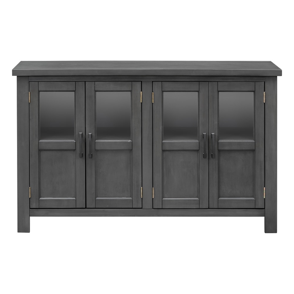 Featured Four Door Storage Cabinet Sideboard with Adjustable Shelf and Metal Handles  Tempering Glass