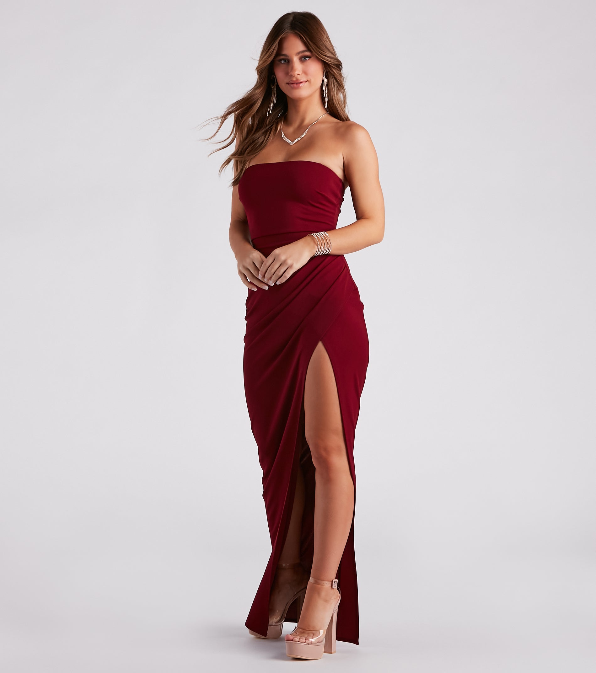 Whittney Strapless High Slit Formal Dress