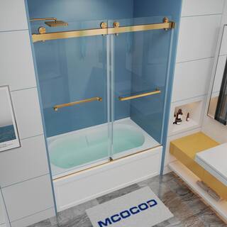 MCOCOD 60 in. W x 60 in. H Double Sliding Frameless Tub Door in Brushed Gold with Smooth Sliding and 38 in.(10 mm) Clear Glass DS01-60x60-BG