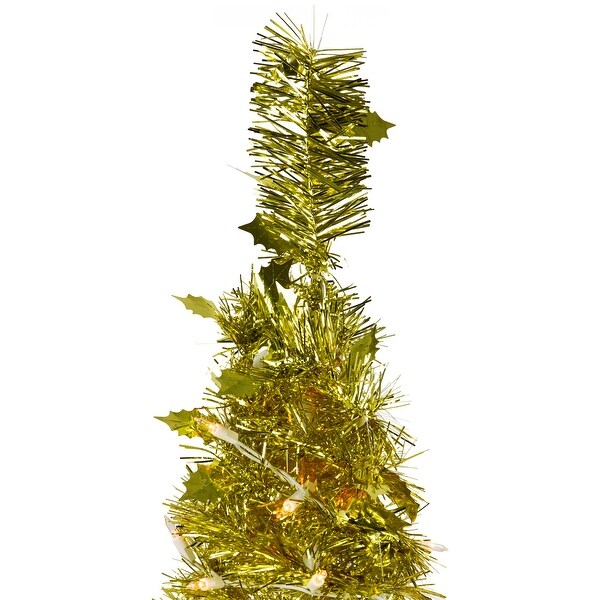 4' PreLit Gold Tinsel PopUp Artificial Christmas Tree Clear Lights