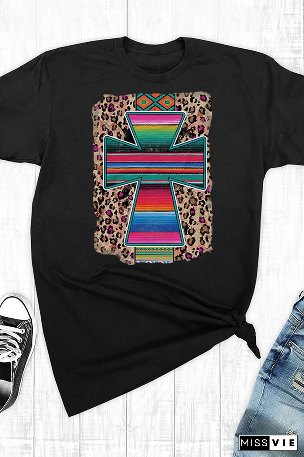 Aztec Print Graphic Tees for Women Wholesale Short Sleeve T shirts Top