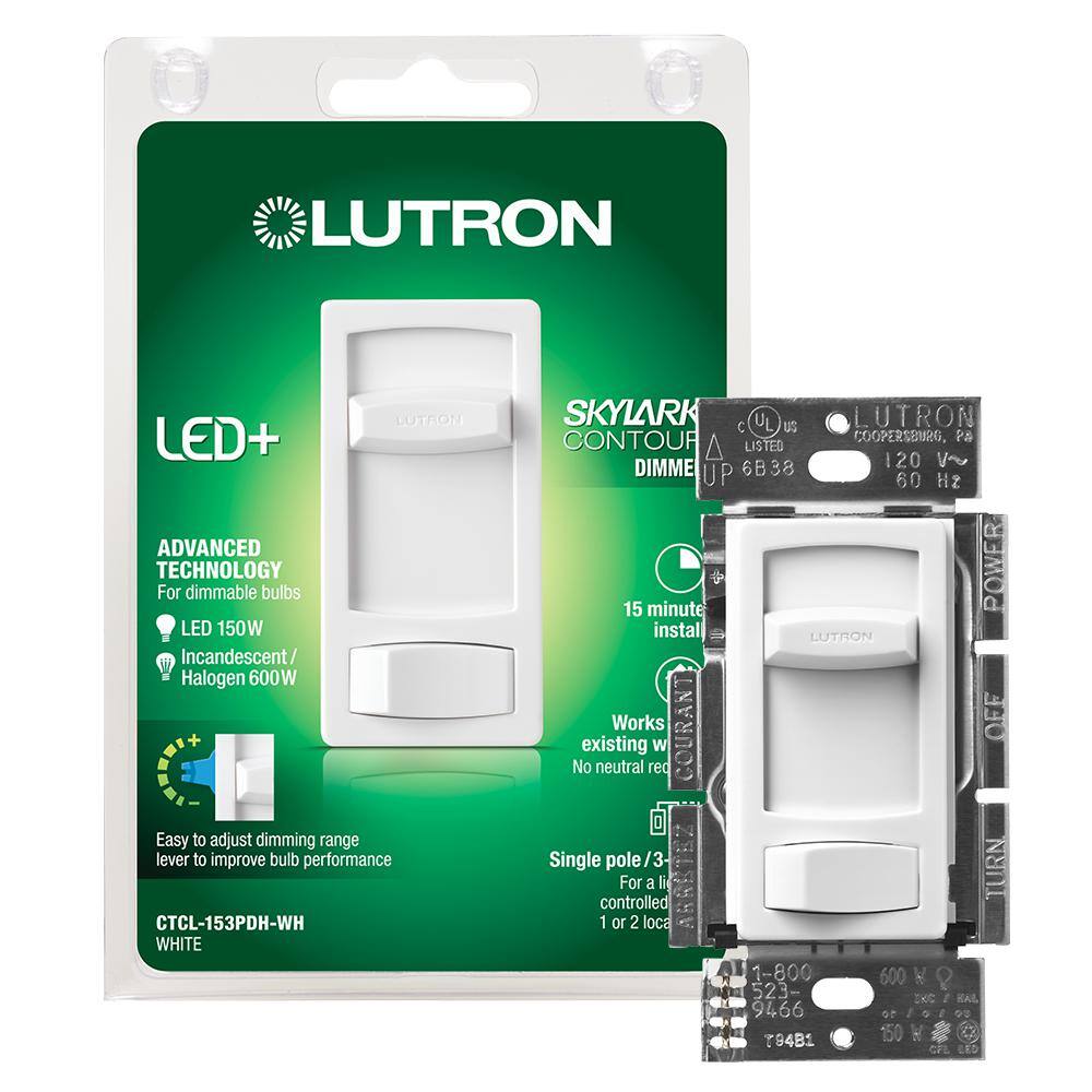 Lutron Skylark Contour LED+ Dimmer Switch for LED and Incandescent Bulbs 150-WattSingle-Pole or 3-Way White (CTCL-153PDH-WH) CTCL-153PDH-WH