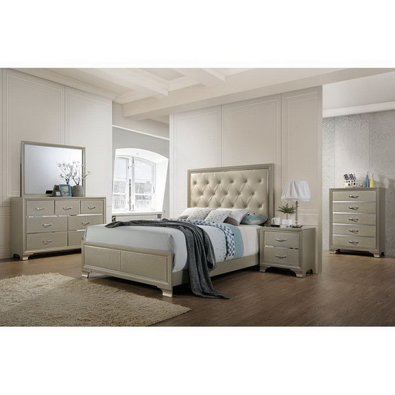 Acme Carine Queen Bed in PU   Champagne 26240Q