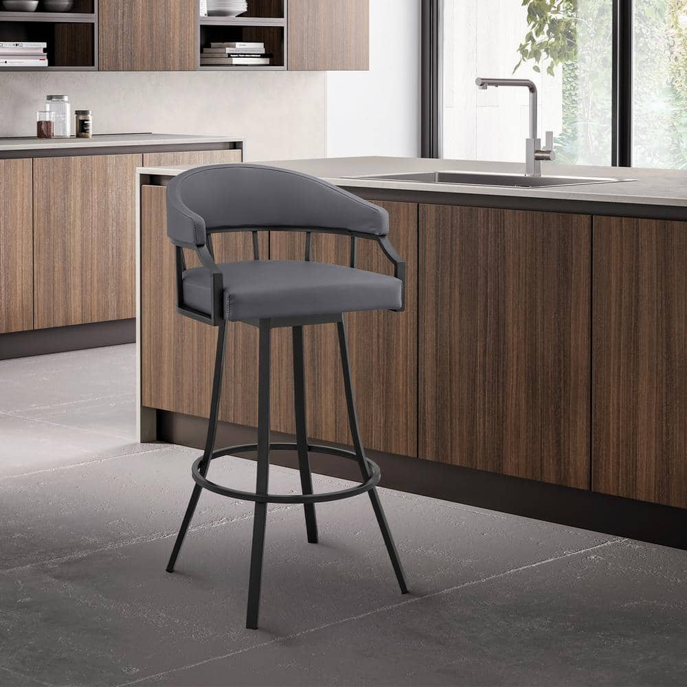 Armen Living Valerie 36 in. Slate Grey Metal Bar Stool with Faux Leather Seat LCVLBAMBGR26