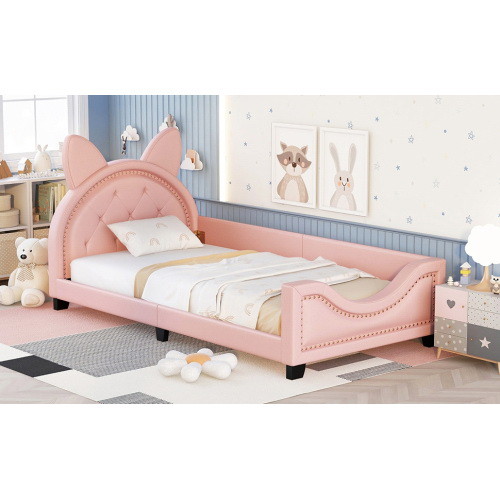 Twin Size Upholstered Daybed with Carton Ears Shap...