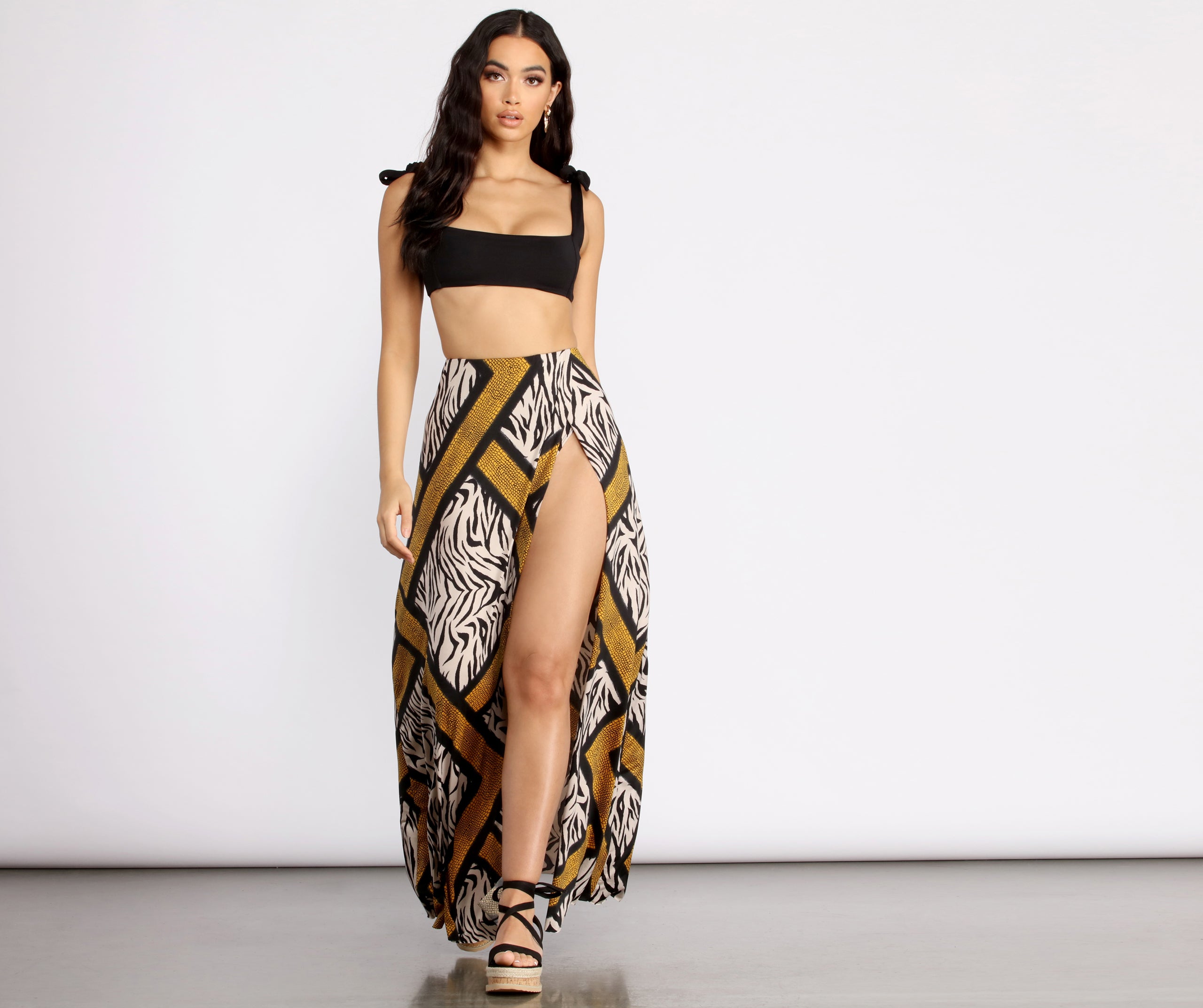 Zebra Print High Slit Maxi Skirt