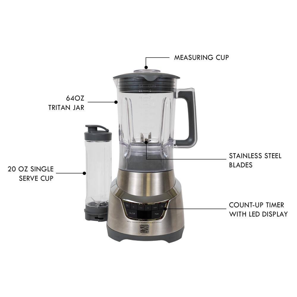 KENMORE Elite 64 oz. 5-Speed Stainless Steel Blender with 20 oz. Single-Serve Blending Cup KKEB1.3HSS