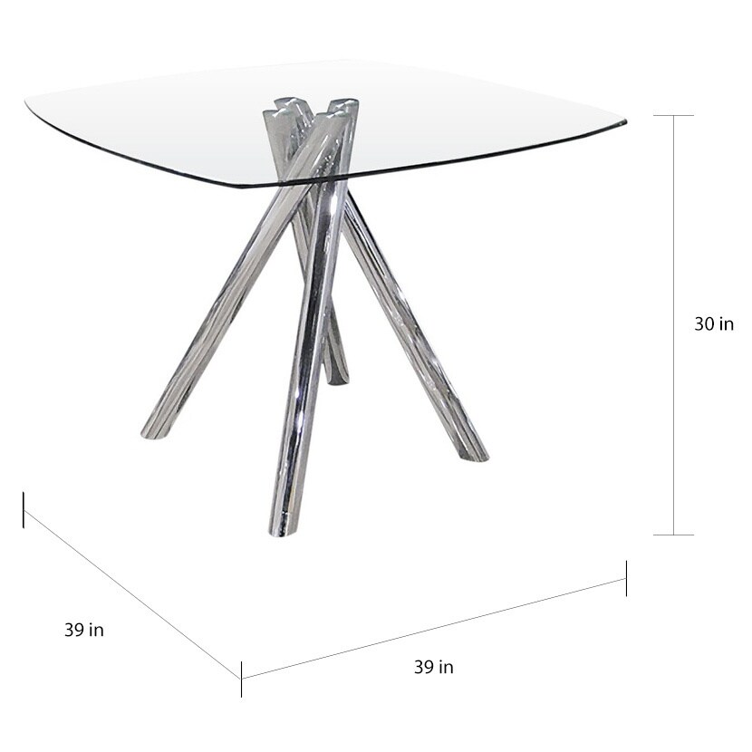 Best Master Furniture Silvertone Square Glass Dining Table   Silver