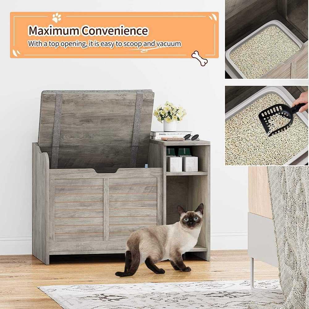 AndMakers Cat Litter Box Enclosure in Grey with Top Opening and Cushion IH-0W8R2RQF