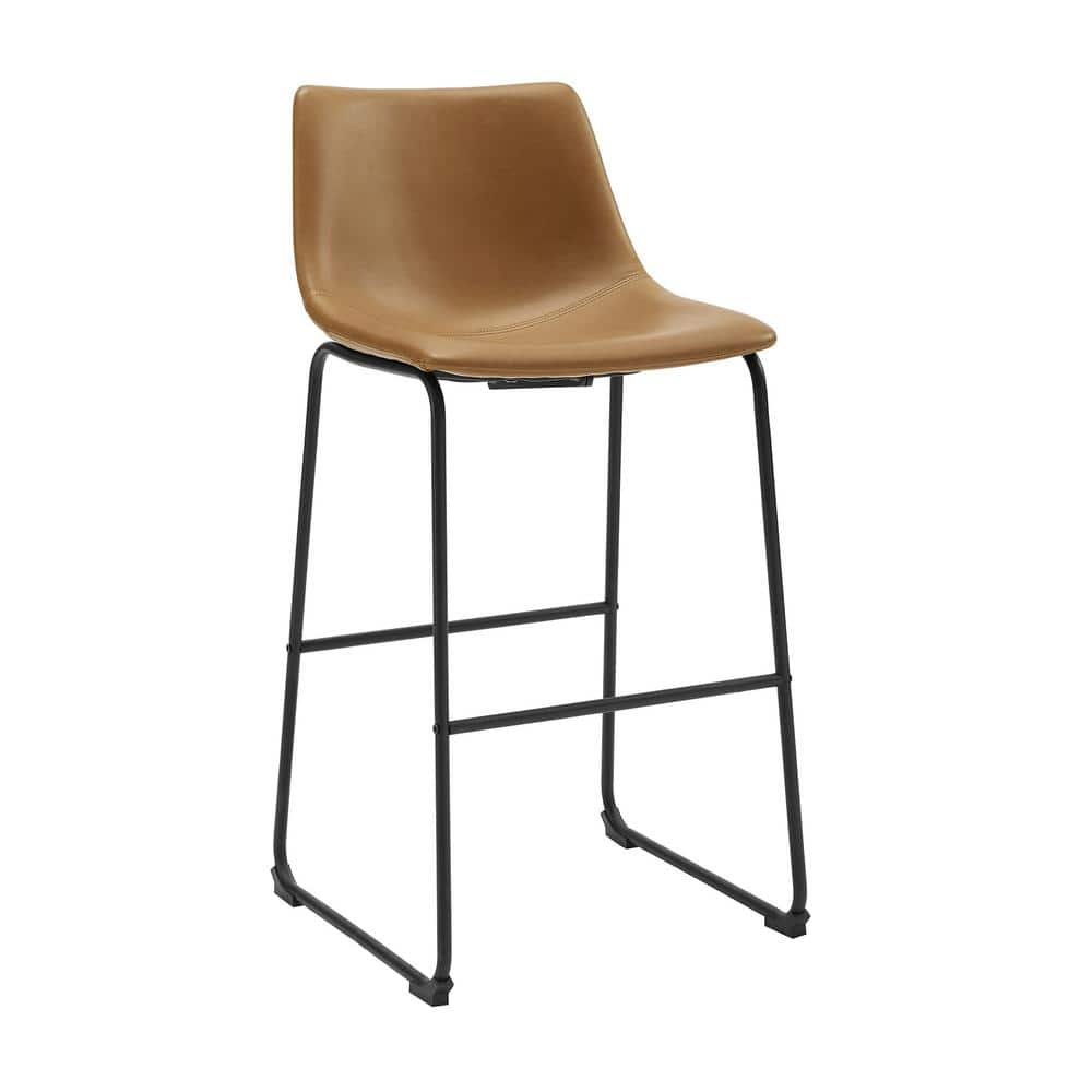 Walker Edison Furniture Company 29-3/8 in. Whiskey Brown Faux Leather Bar Stools (Set of 2) HDHL30WB