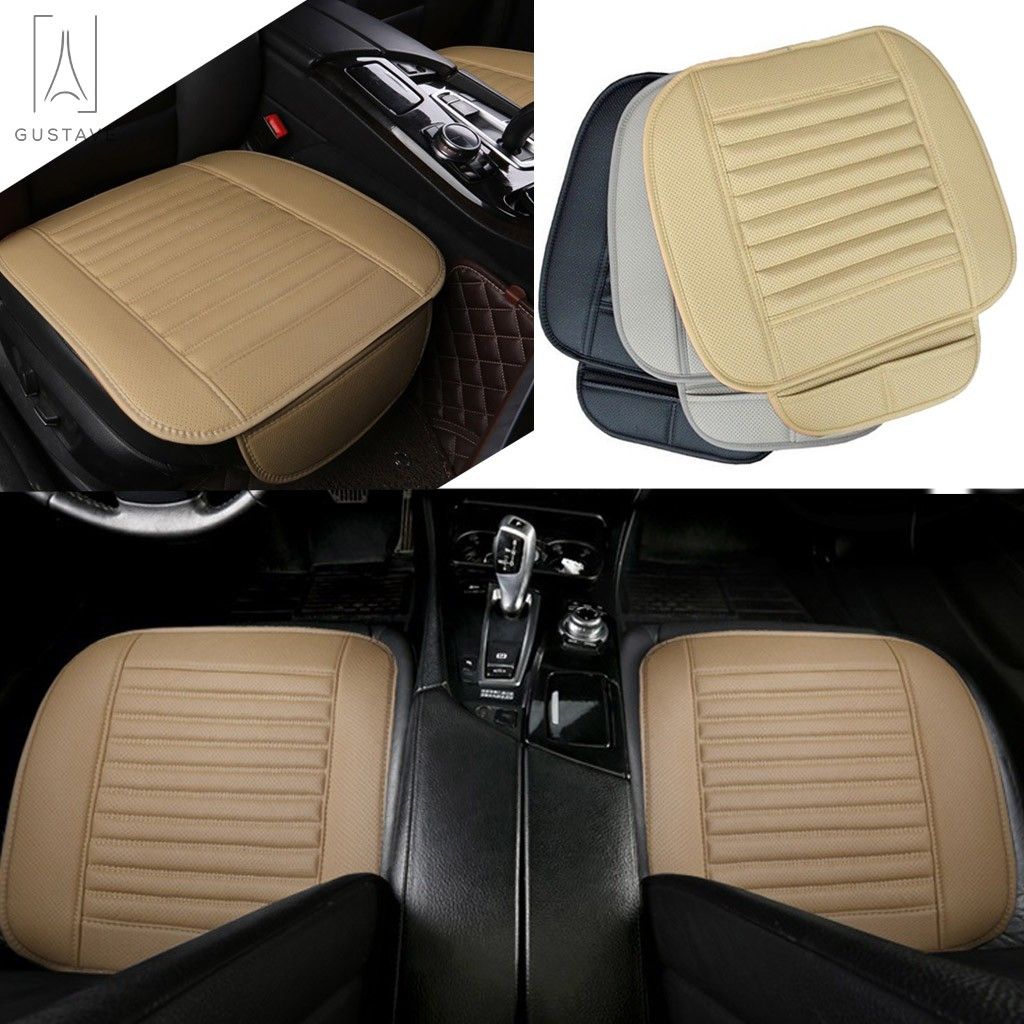 Gustave Universal Car Seat Cover， Car Front Seat Cushion Breathable PU Leather Pad Mat Non Slip Bottom for Auto Supplies Office Chair with Storage Pouch 