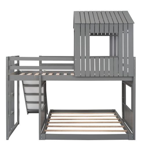 Churanty Pine Wood Bunk Bed Security, Twin-over-full, Gray