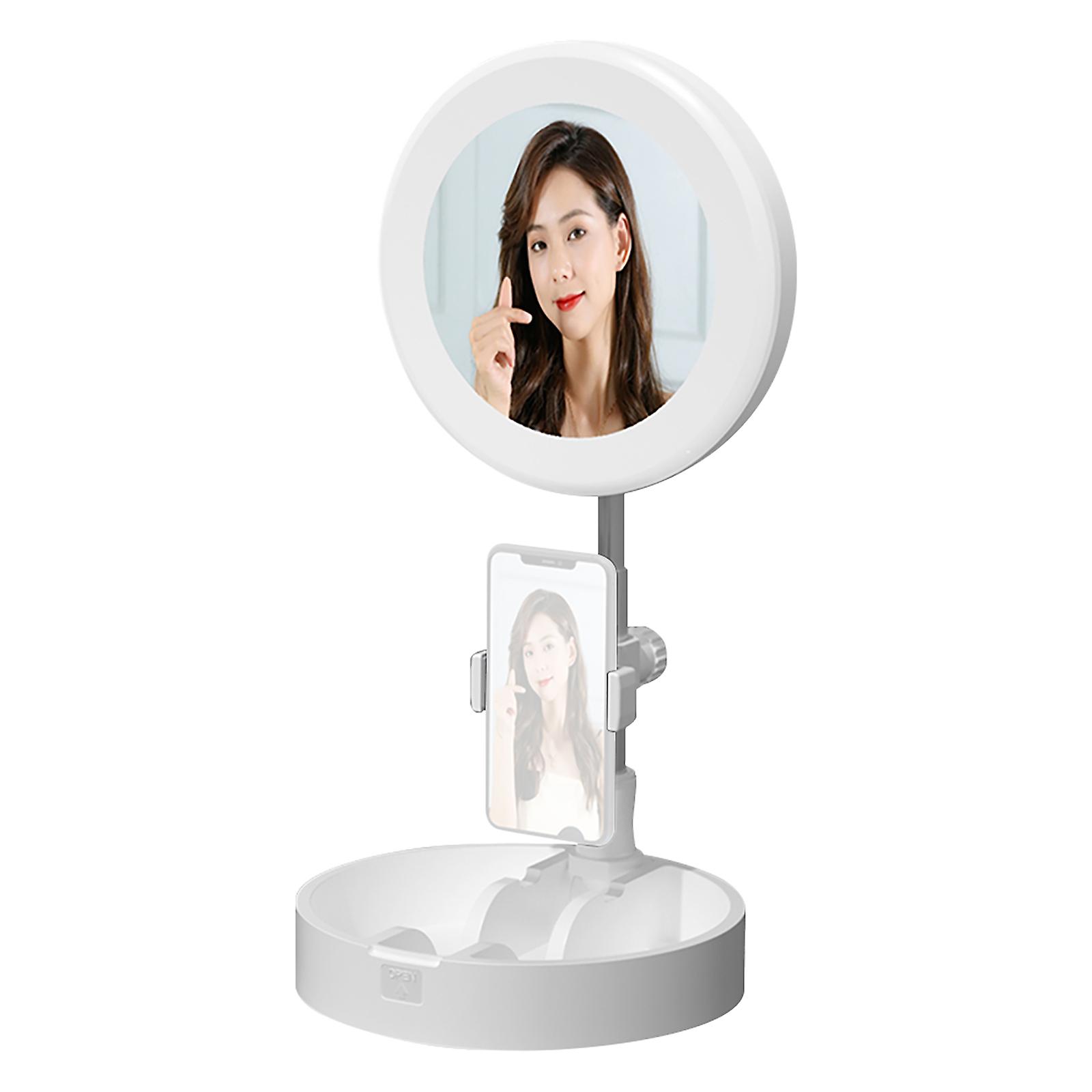 Portable Led Ring Light Foldable Desk Circle Lamp Dimmable Fill Light With Makeup Mirror Phone Holder 3 Color Modes and 10 Brightness For Selfie Video R