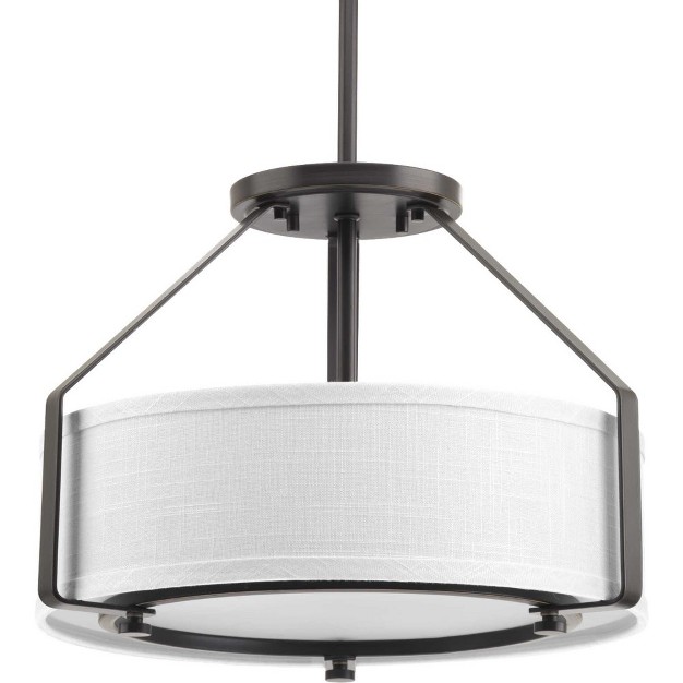 Progress Lighting Ratio Collection 3 light Semi flush Brushed Nickel White Linen Drum Shade