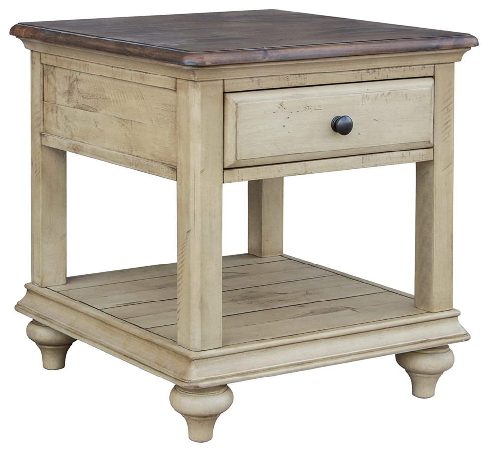 Coastal End Table  Storage Drawer With Metal Knob and Lower Shelf  Two Tone   Industrial   Side Tables And End Tables   by Declusia  Houzz