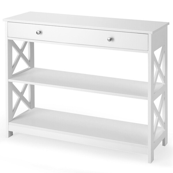 Console Table 3-Tier with Drawer and Storage Shelves - 39''x 12''x 31''(L x W x H)