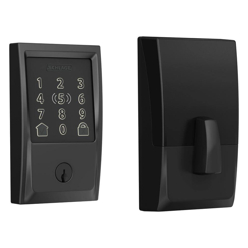 Schlage Century Matte Black Electronic Encode Plus Smart WiFi Deadbolt with Alarm BE499WB V CEN 622