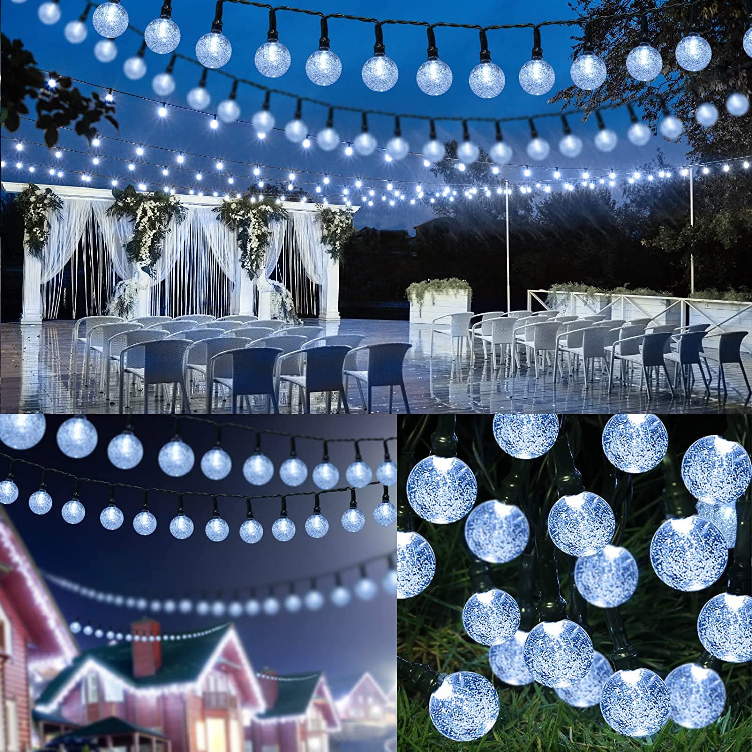 GooingTop Solar String Lights， 2 Pack 120 LED 58ft Outdoor String Light with 8 Lighting Modes Waterproof Solar Powered Patio Light for Garden Yard Porch Wedding Party Outdoor Decor (Cool White)