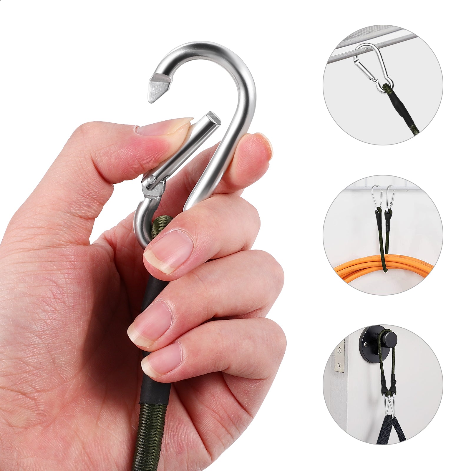 Homemaxs Bungee Cord Cords Straps Carabiner Strap Lashing Clip Tie Elastic Outdoor Luggage Duty Downs Hooks Rope Rubber