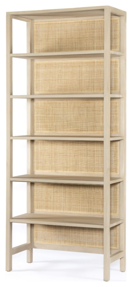 Caprice Woven Cane Back 5 Tier Large Bookshelf   Tropical   Bookcases   by Zin Home  Houzz