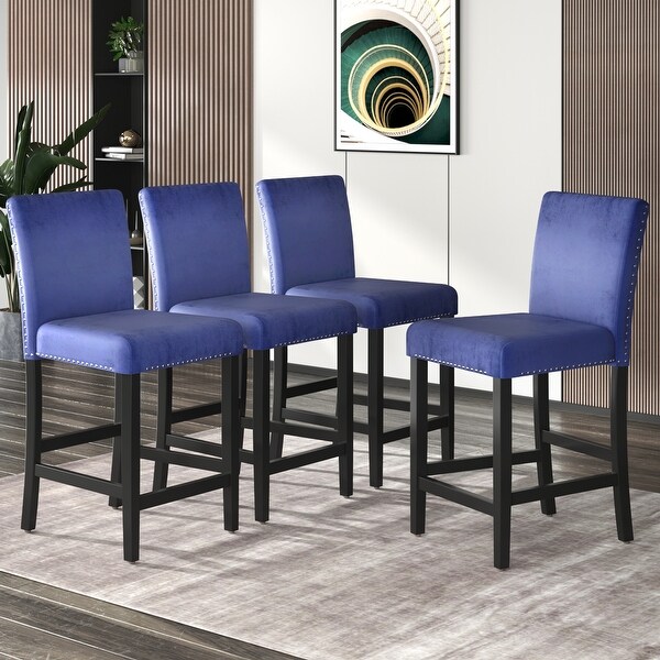 4 Pieces Wooden Counter Height Upholstered Dining Chairs for