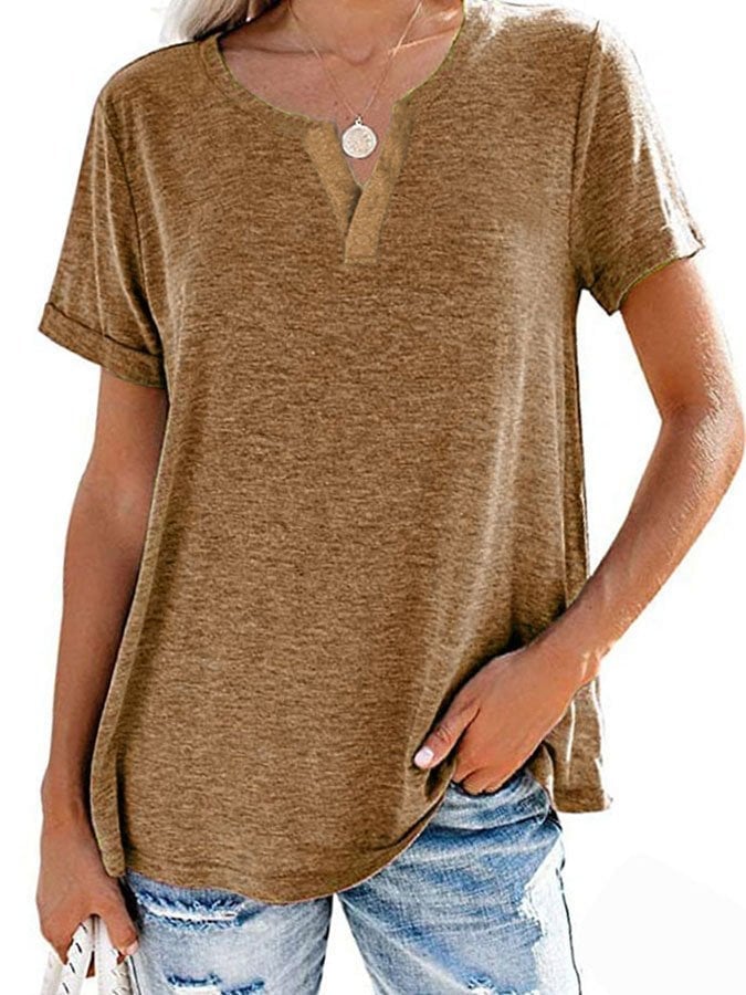 Comfortable Solid V-Neck Short Sleeve T-Shirt