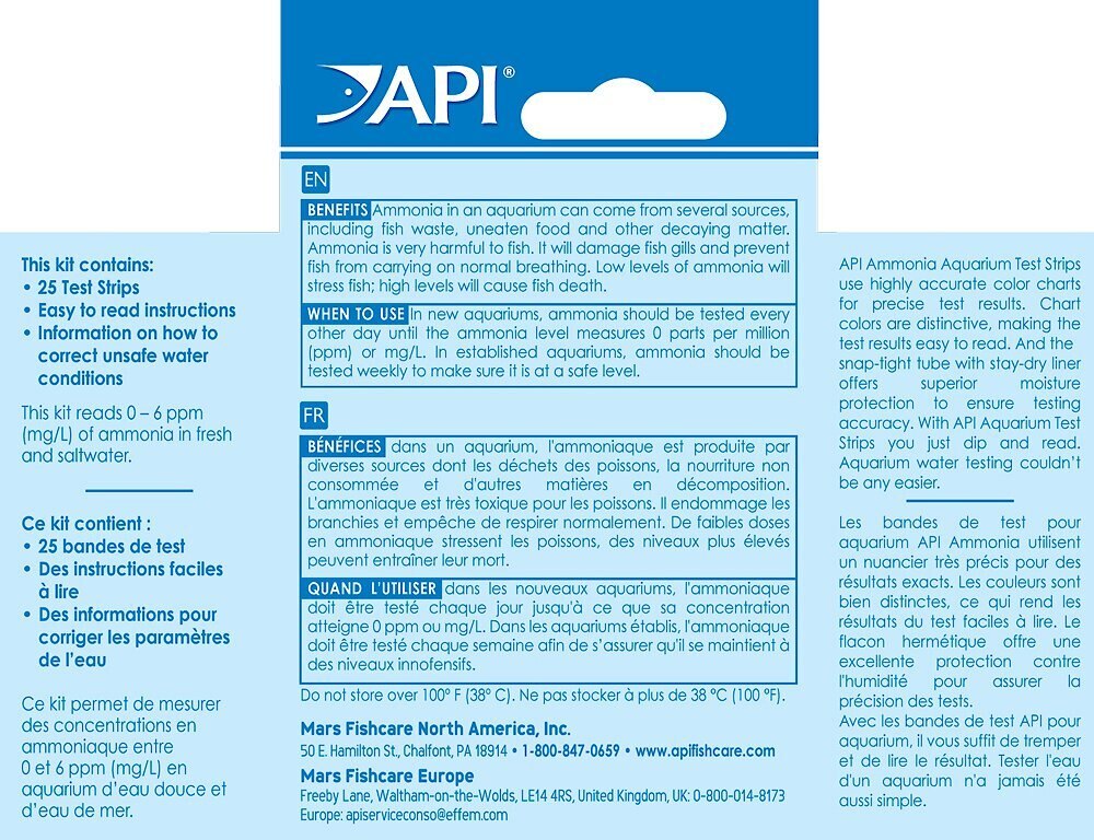 API Ammonia NH3/NH4 Freshwater and Saltwater Aquarium Test Strips